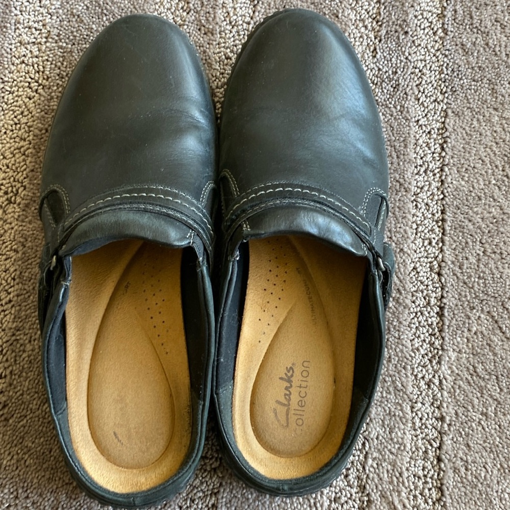 Clarks Leather‎ Clogs Mules Comfort Casual Shoes Black Size 10W